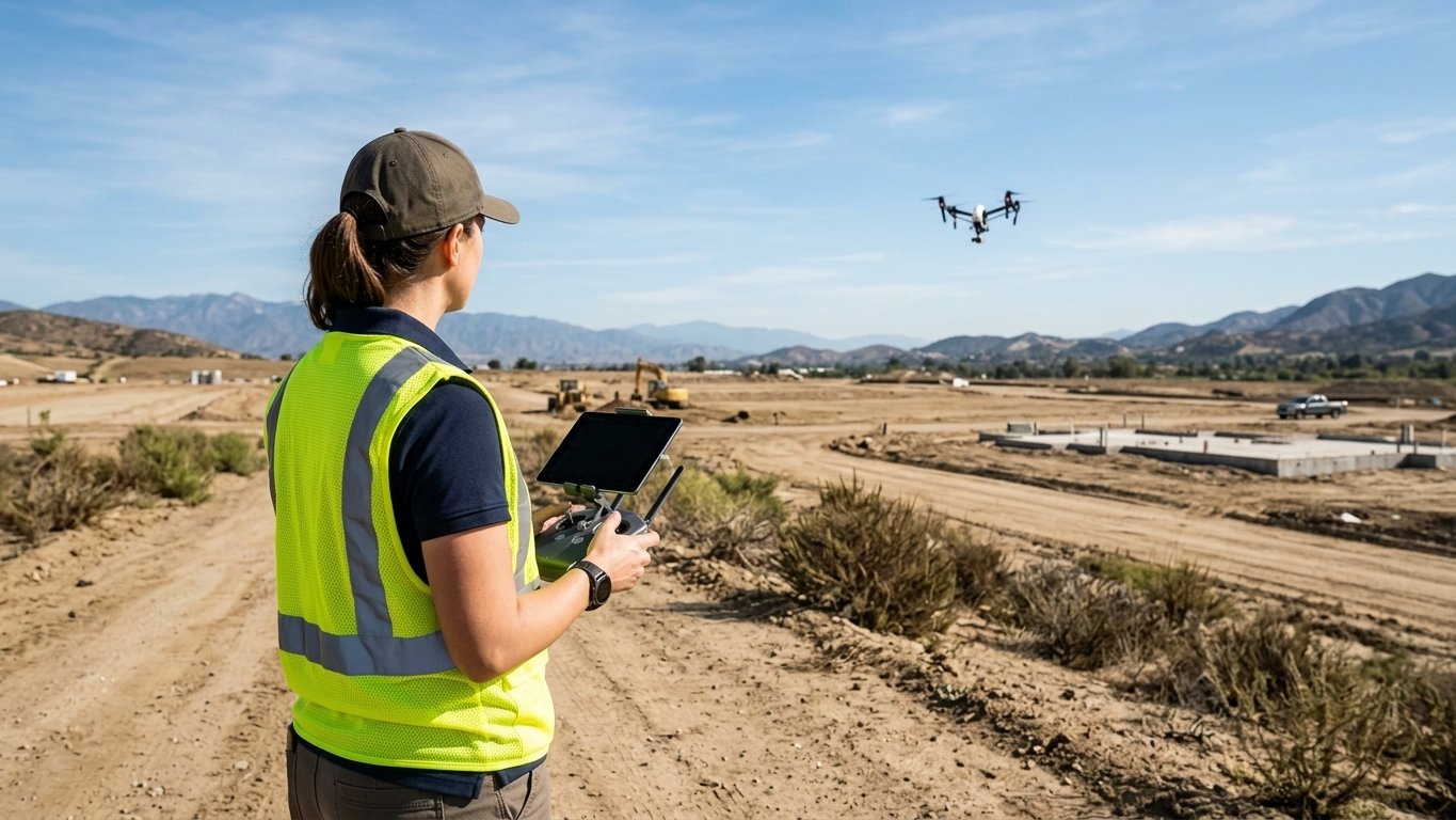 Aerial photogrammetry of a commercial construction site captured by drone